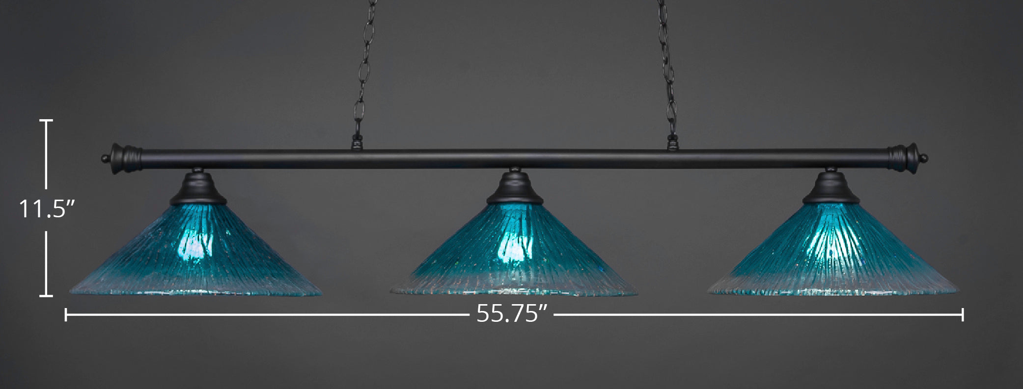 Oxford Three Light Bar in Matte Black with 16" Teal Crystal Shade
