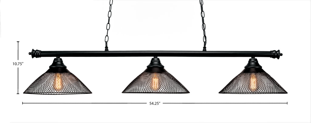 Oxford Four Light Bar in Dark Granite with 14" Matte Black Cone Mesh Metal Shade Shade