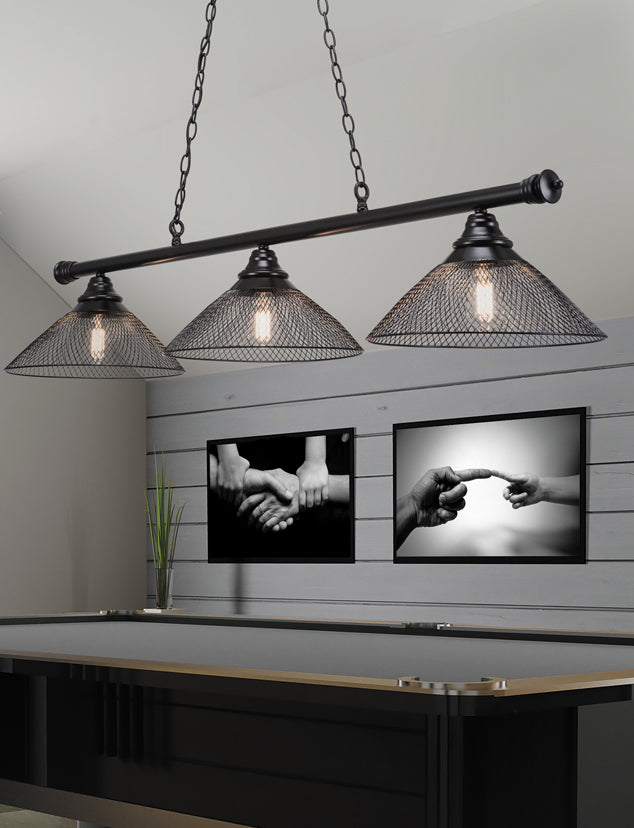 Oxford Four Light Bar in Dark Granite with 14" Matte Black Cone Mesh Metal Shade Shade