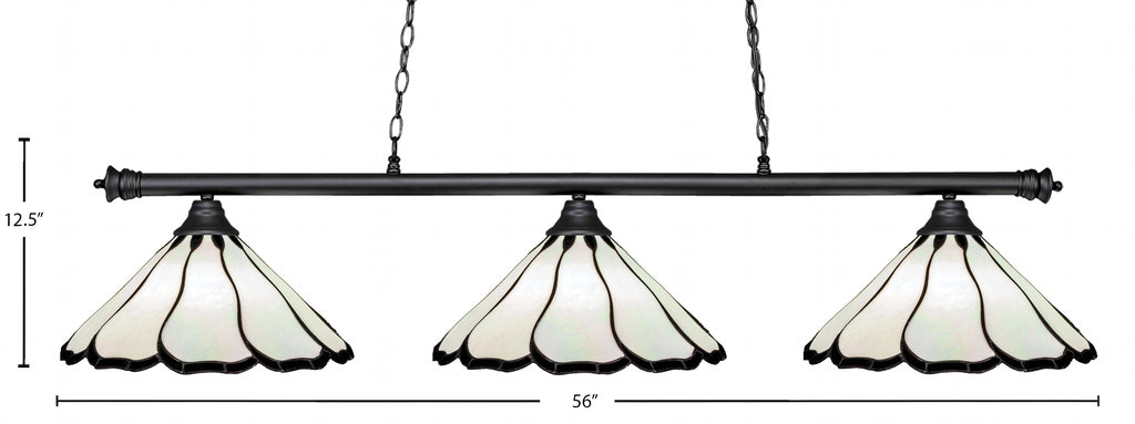 Oxford Three Light Bar in Matte Black with 16" Pearl & Black Flair Art Glass Shade