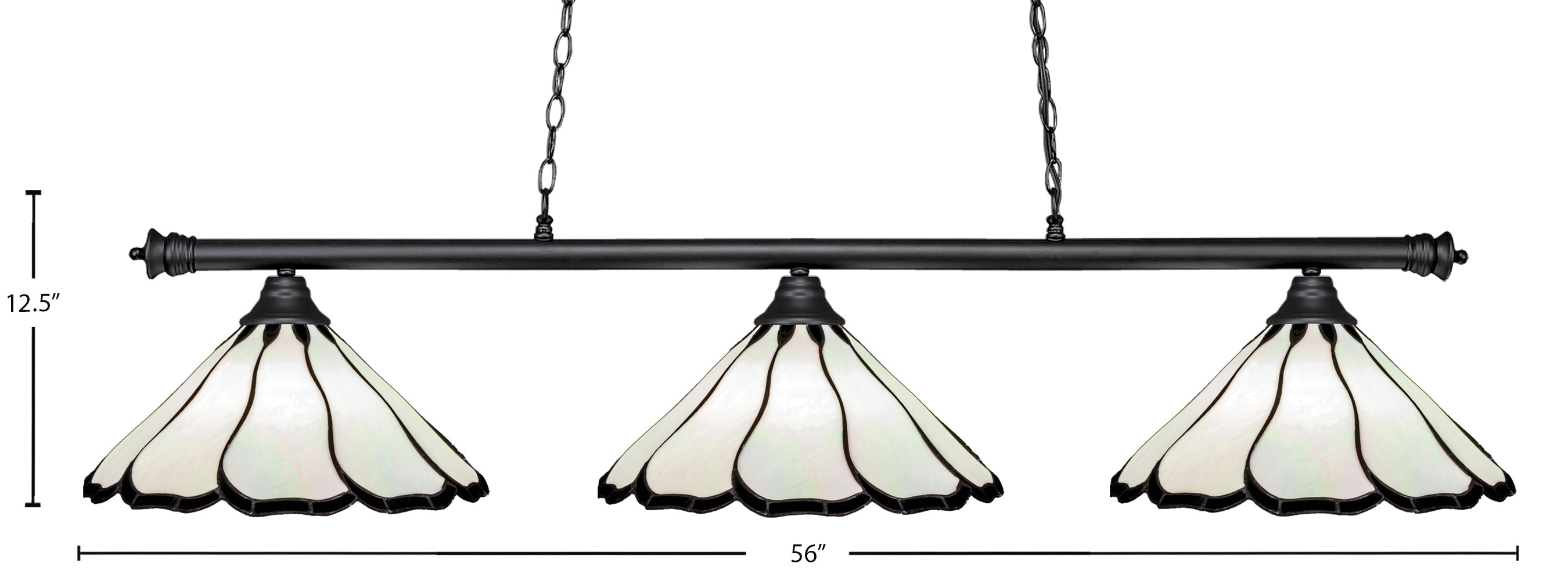 Oxford Three Light Bar in Matte Black with 16" Pearl & Black Flair Art Glass Shade