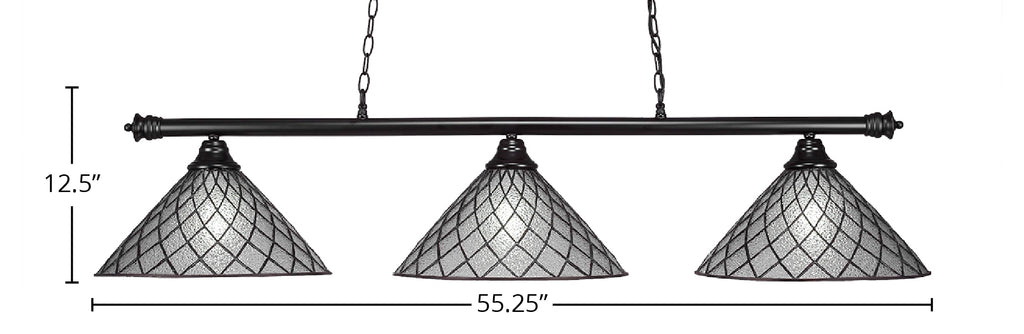 Oxford Three Light Bar in Matte Black with 16" Diamond Ice Art Glass Shade