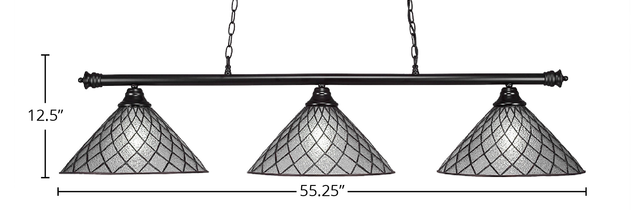 Oxford Three Light Bar in Matte Black with 16" Diamond Ice Art Glass Shade
