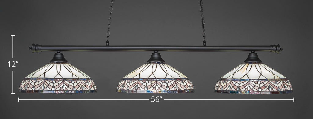 Oxford Three Light Bar in Matte Black with 16" Royal Merlot Art Glass Shade