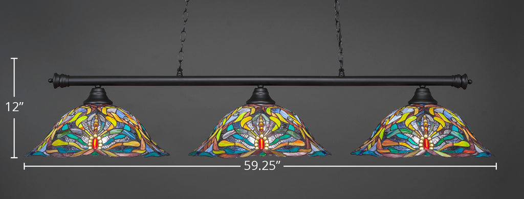 Oxford Three Light Bar in Matte Black with 19" Kaleidoscope Art Glass Shade