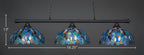 Oxford Three Light Bar in Matte Black with 16" Blue Mosaic Art Glass Shade