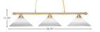 Oxford Three Light Bar in New Age Brass with 16" White Muslin Shade