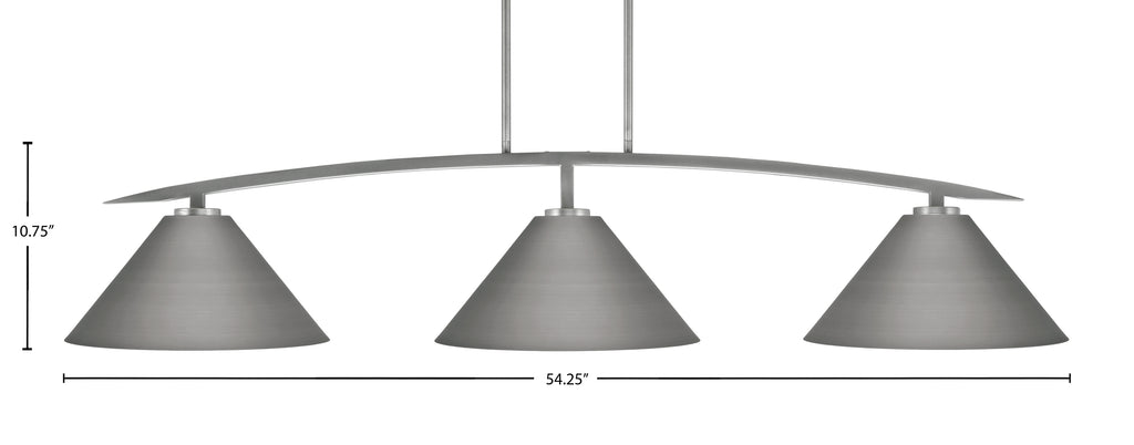 Kurve Three Light Bar in Graphite with 14" Graphite Cone Metal Shade Shade