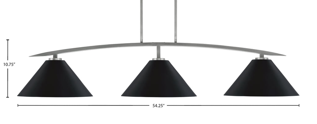 Kurve Three Light Bar in Graphite with 14" Matte Black Cone Metal Shade Shade