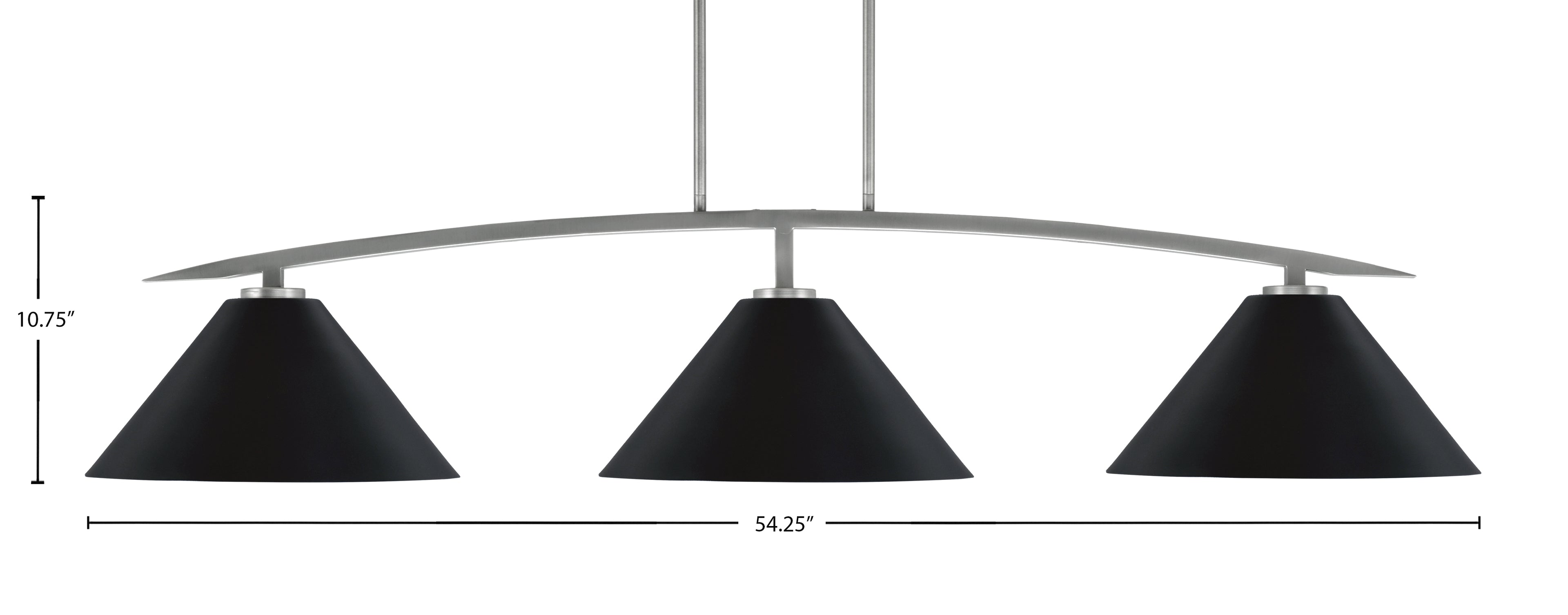 Kurve Three Light Bar in Graphite with 14" Matte Black Cone Metal Shade Shade