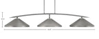 Kurve Three Light Bar in Graphite with 14" Graphite Cone Metal Shade Shade