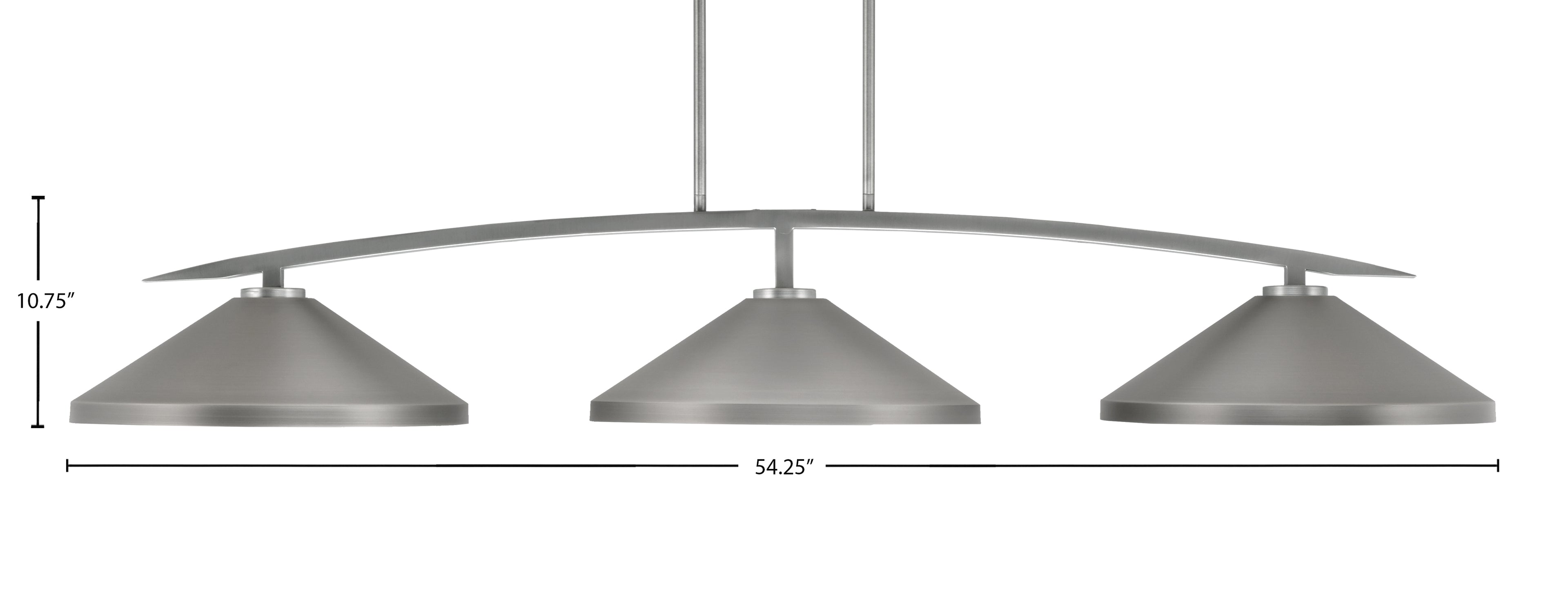 Kurve Three Light Bar in Graphite with 14" Graphite Cone Metal Shade Shade
