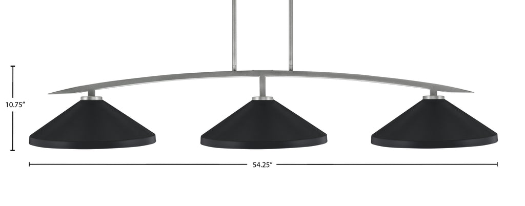 Kurve Three Light Bar in Graphite with 14" Matte Black Cone Metal Shade Shade