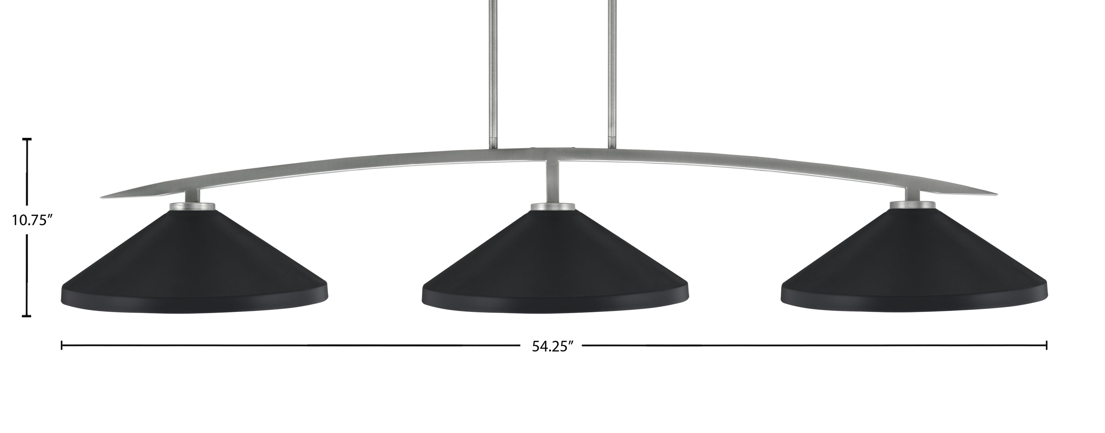 Kurve Three Light Bar in Graphite with 14" Matte Black Cone Metal Shade Shade
