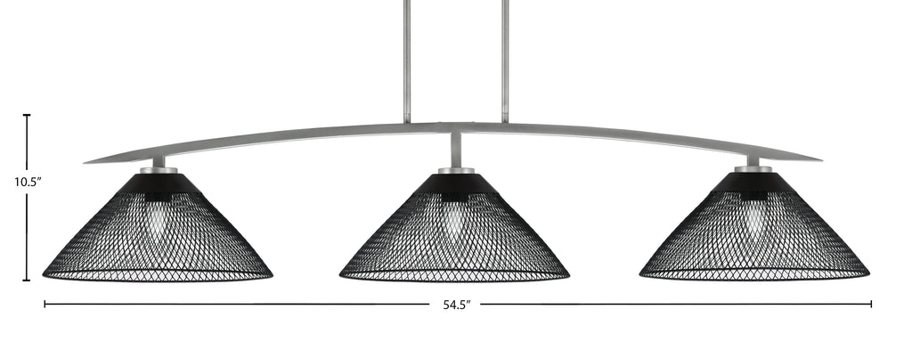 Kurve Three Light Bar in Graphite with 14" Matte Black Cone Mesh Metal Shade Shade