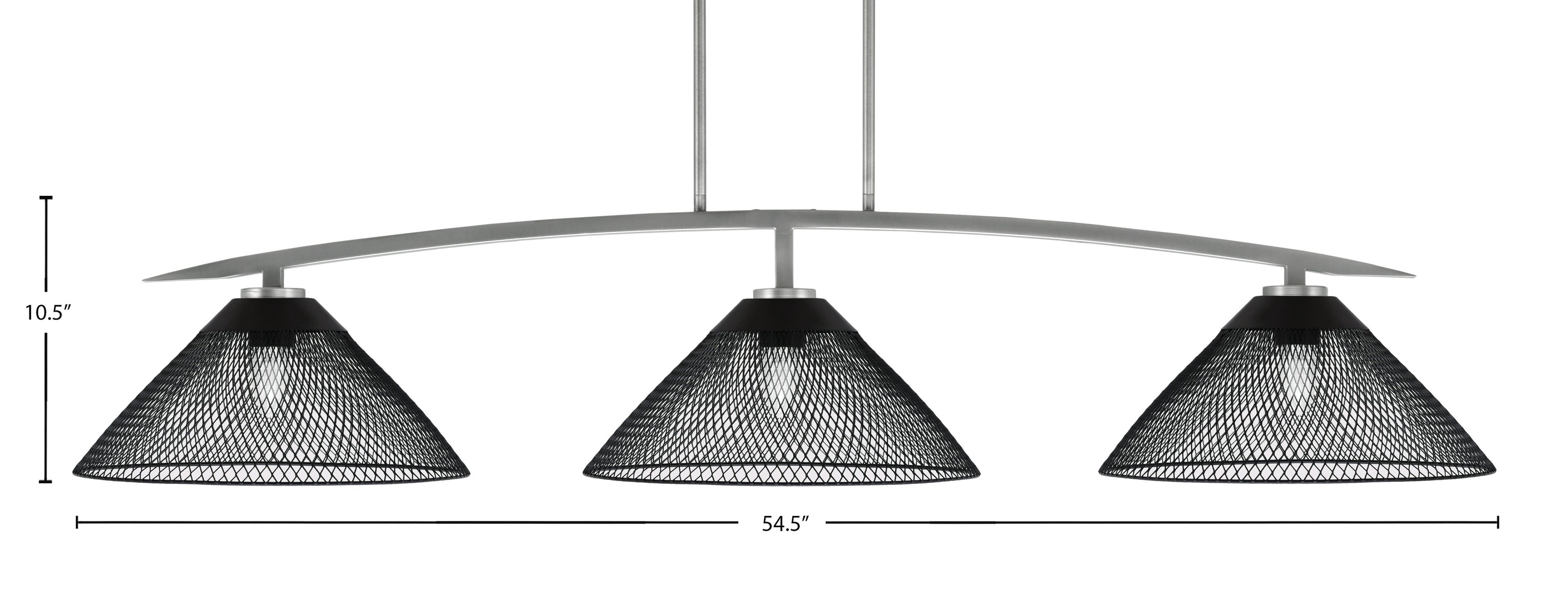 Kurve Three Light Bar in Graphite with 14" Matte Black Cone Mesh Metal Shade Shade
