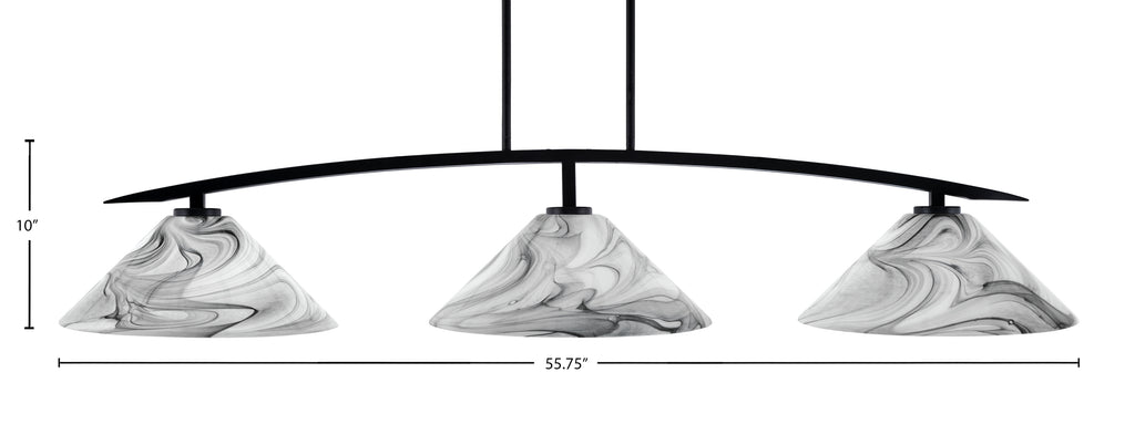 Kurve Three Light Bar in Matte Black with Onyx Swirl Shade