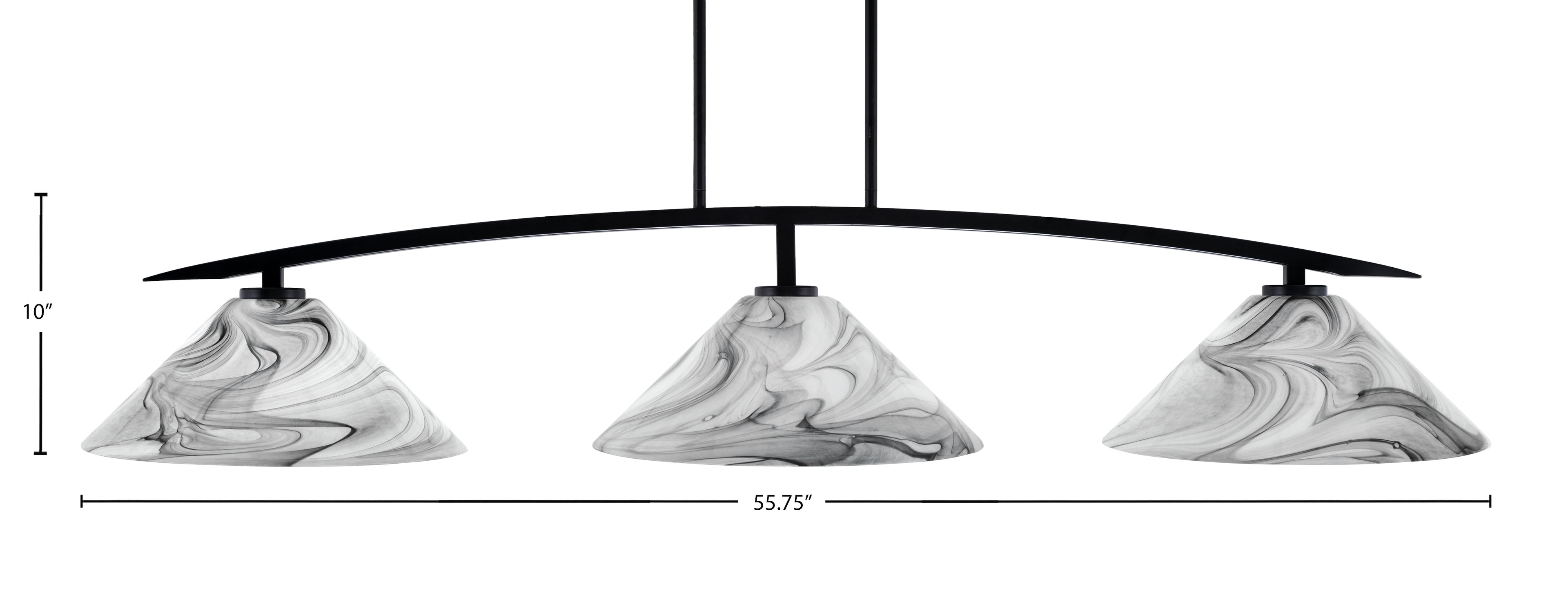 Kurve Three Light Bar in Matte Black with Onyx Swirl Shade
