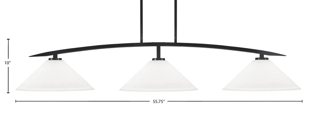 Kurve Three Light Bar in Matte Black with 16" White Muslin Shade