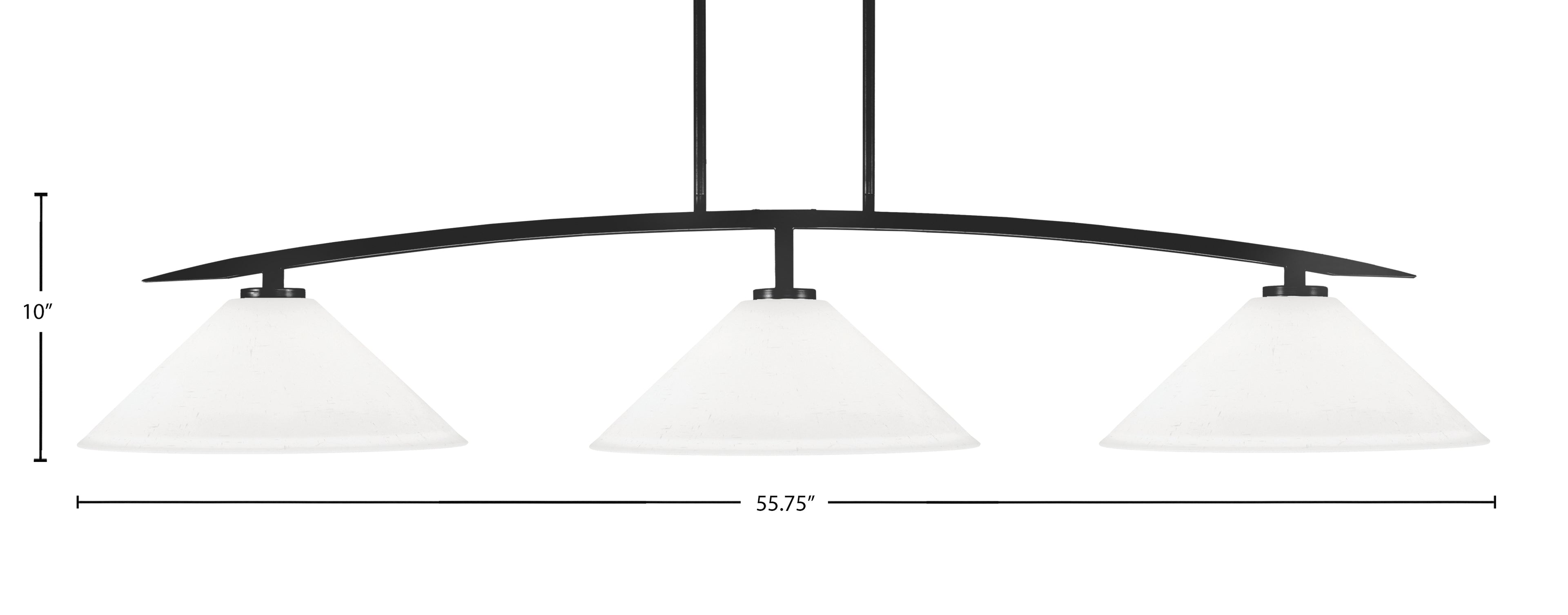Kurve Three Light Bar in Matte Black with 16" White Muslin Shade