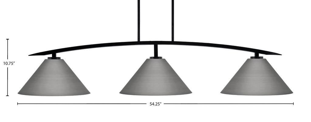 Kurve Three Light Bar in Matte Black with Graphite Cone Metal Shades Shade