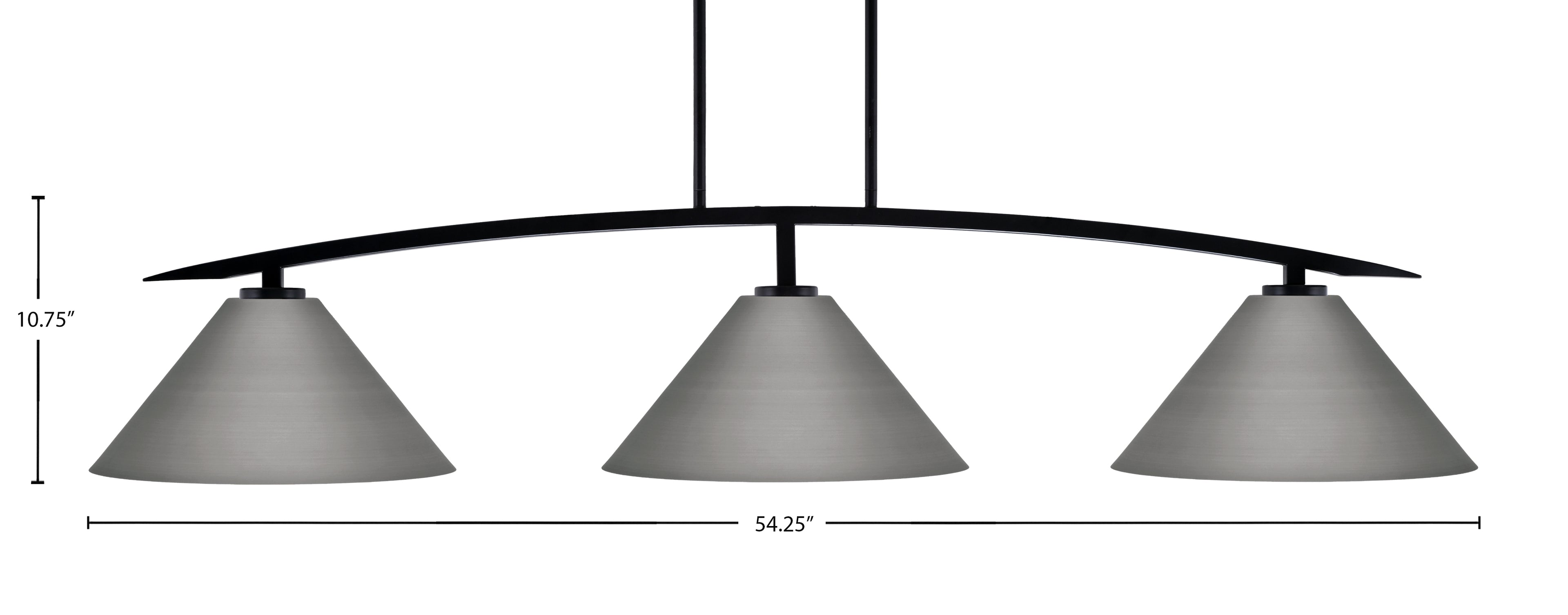 Kurve Three Light Bar in Matte Black with Graphite Cone Metal Shades Shade