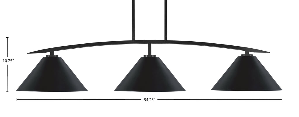 Kurve Three Light Bar in Matte Black with 14" Matte Black Cone Metal Shade Shade
