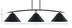 Kurve Three Light Bar in Matte Black with 14" Matte Black Cone Metal Shade Shade
