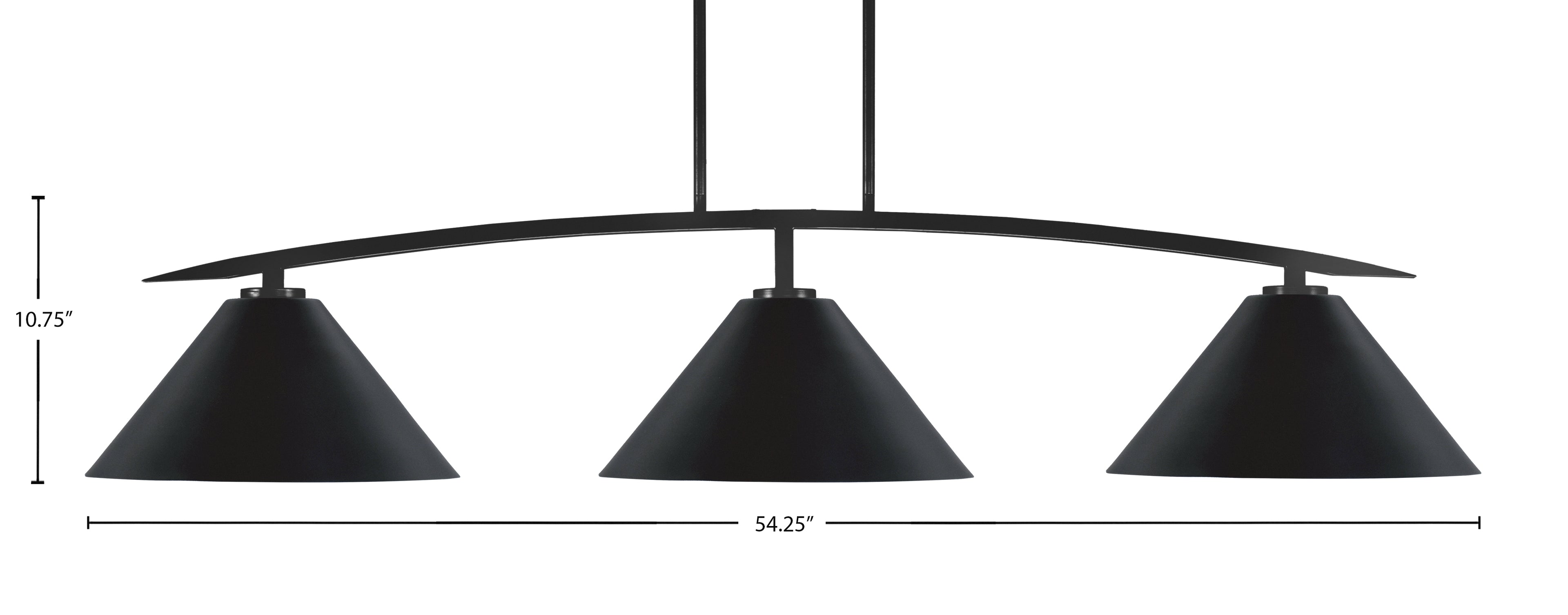 Kurve Three Light Bar in Matte Black with 14" Matte Black Cone Metal Shade Shade