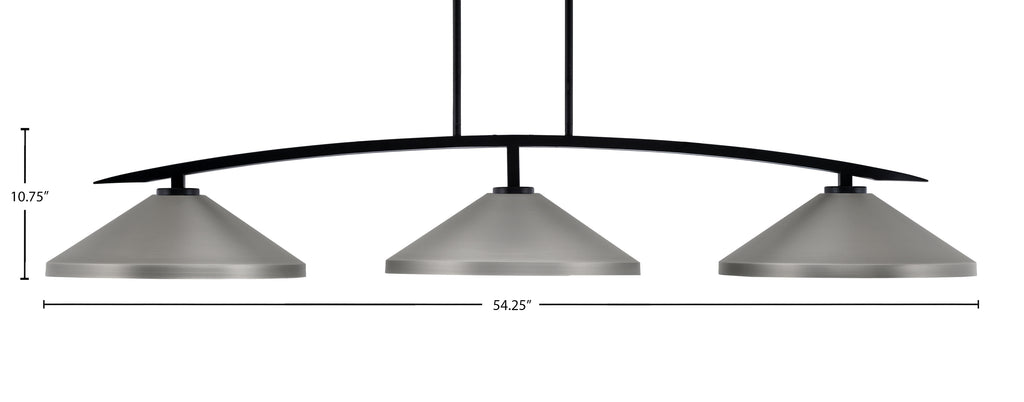 Kurve Three Light Bar in Matte Black with Graphite Cone Metal Shades Shade