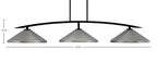 Kurve Three Light Bar in Matte Black with Graphite Cone Metal Shades Shade