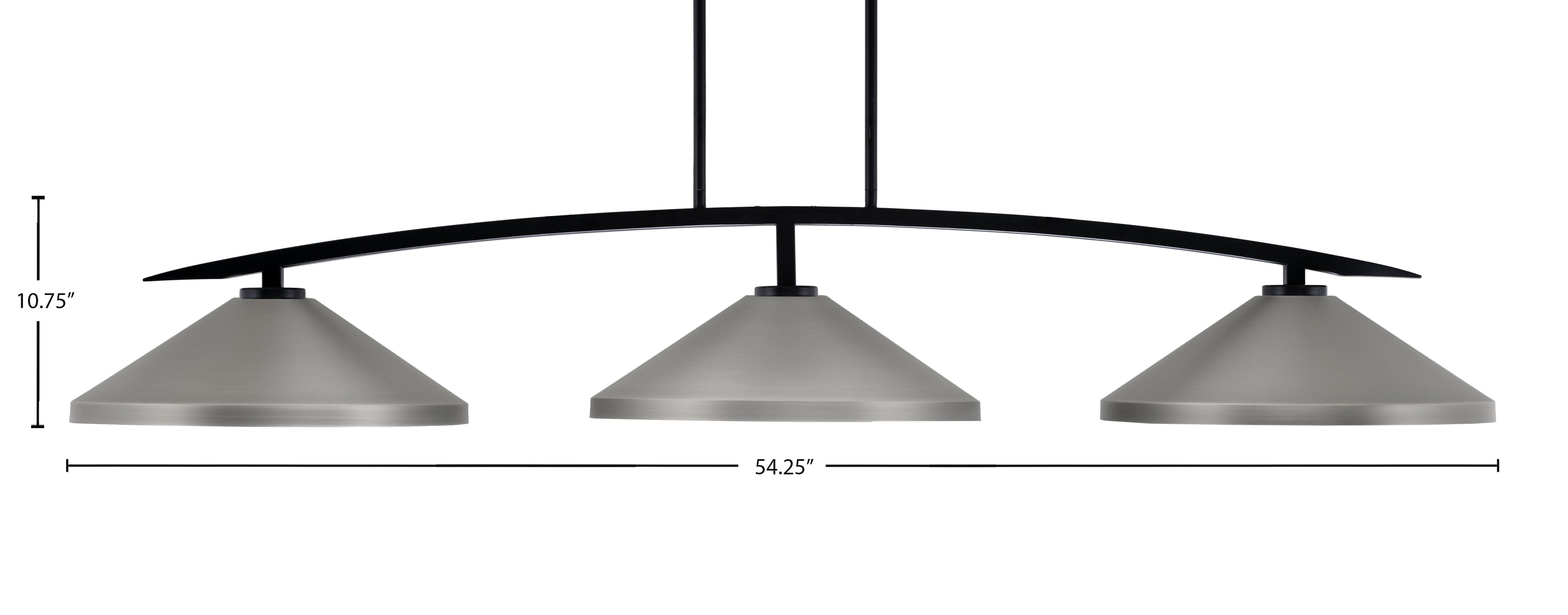 Kurve Three Light Bar in Matte Black with Graphite Cone Metal Shades Shade