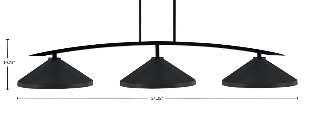 Kurve Three Light Bar in Matte Black with Matte Black Cone Metal Shades Shade