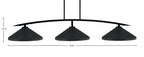 Kurve Three Light Bar in Matte Black with Matte Black Cone Metal Shades Shade