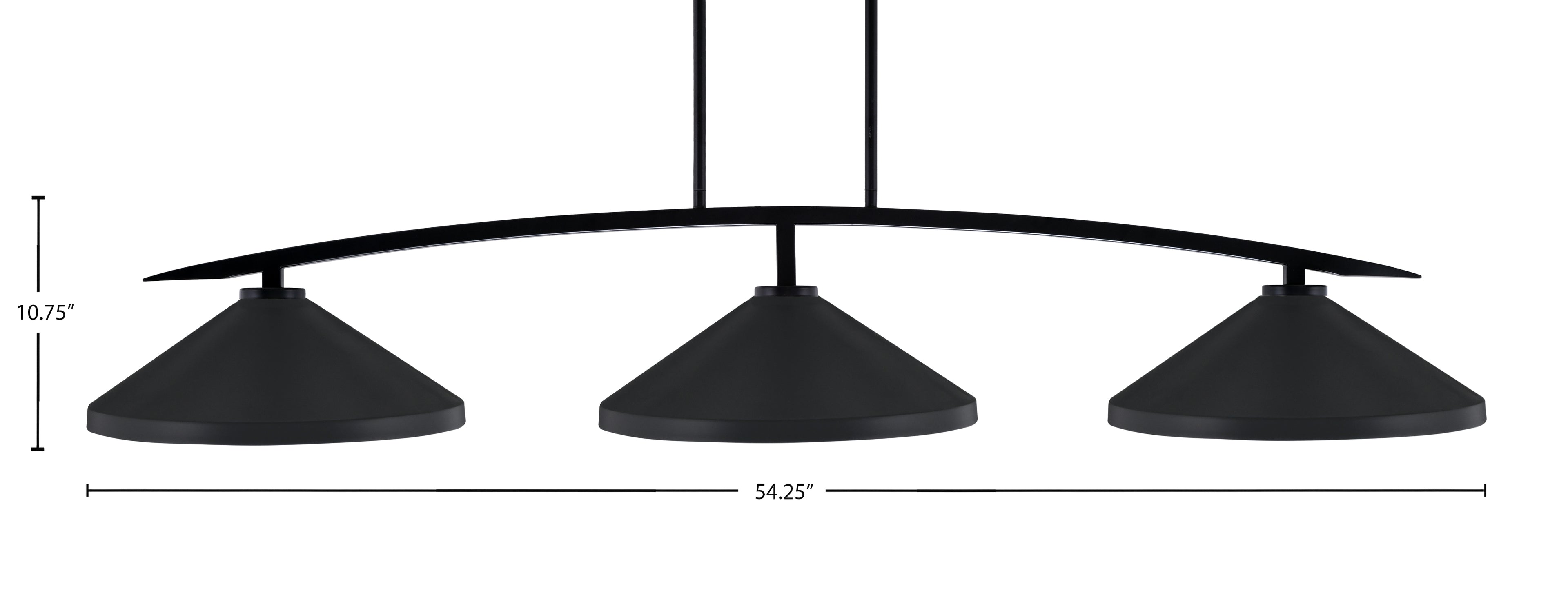 Kurve Three Light Bar in Matte Black with Matte Black Cone Metal Shades Shade