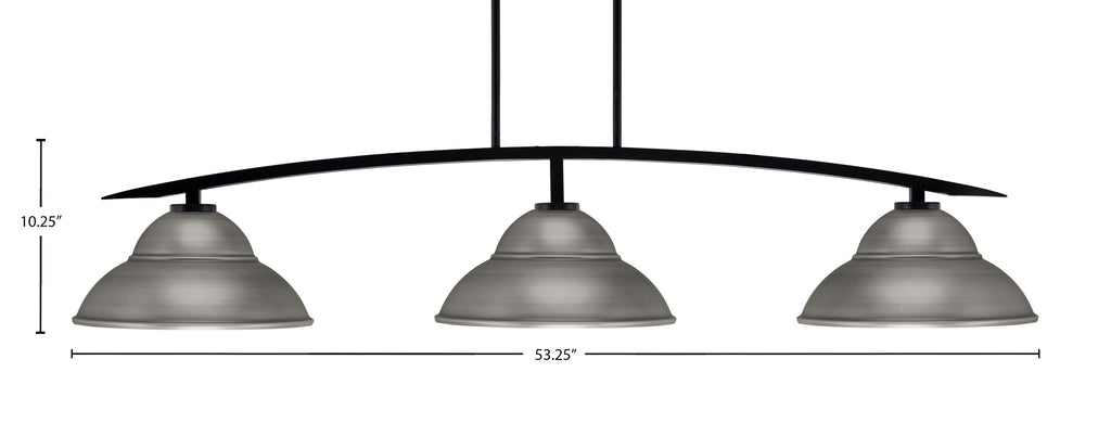 Kurve Three Light Bar in Matte Black with Graphite Double Bubble Metal Shades Shade