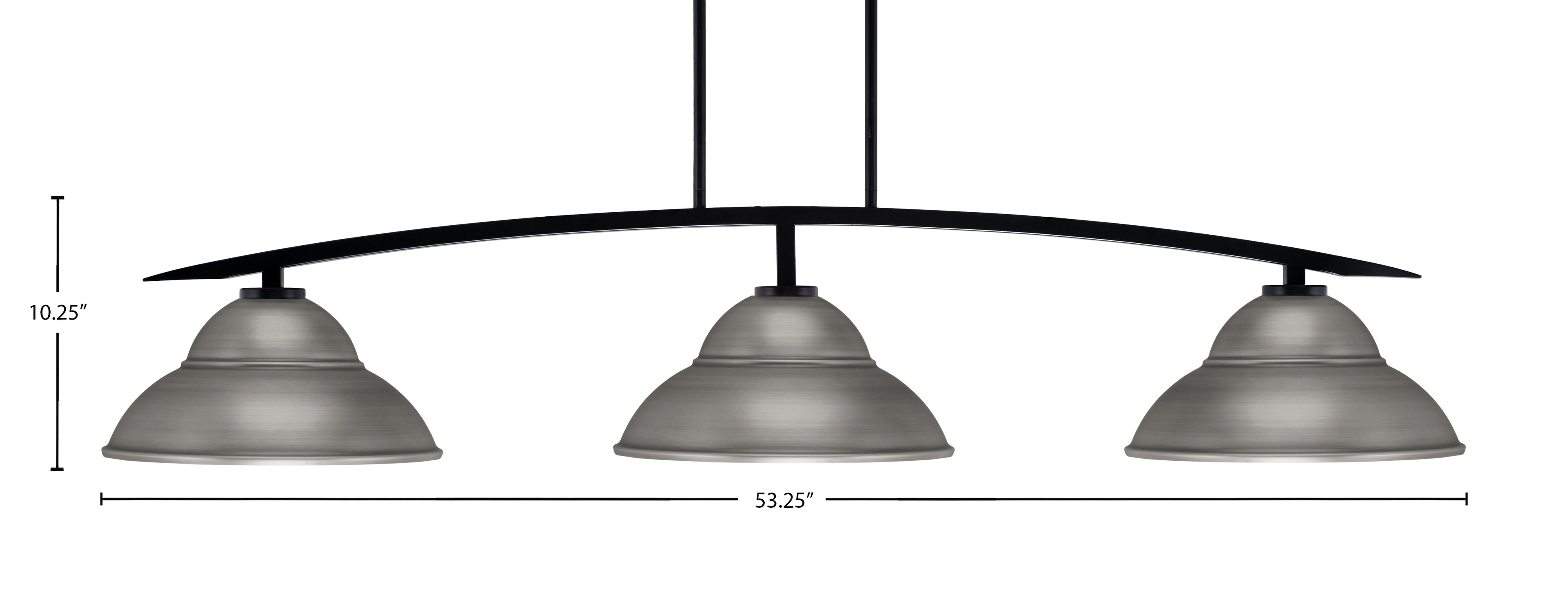 Kurve Three Light Bar in Matte Black with Graphite Double Bubble Metal Shades Shade