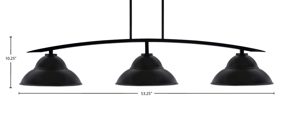 Kurve Three Light Bar in Matte Black with Matte Black Double Bubble Metal Shades Shade