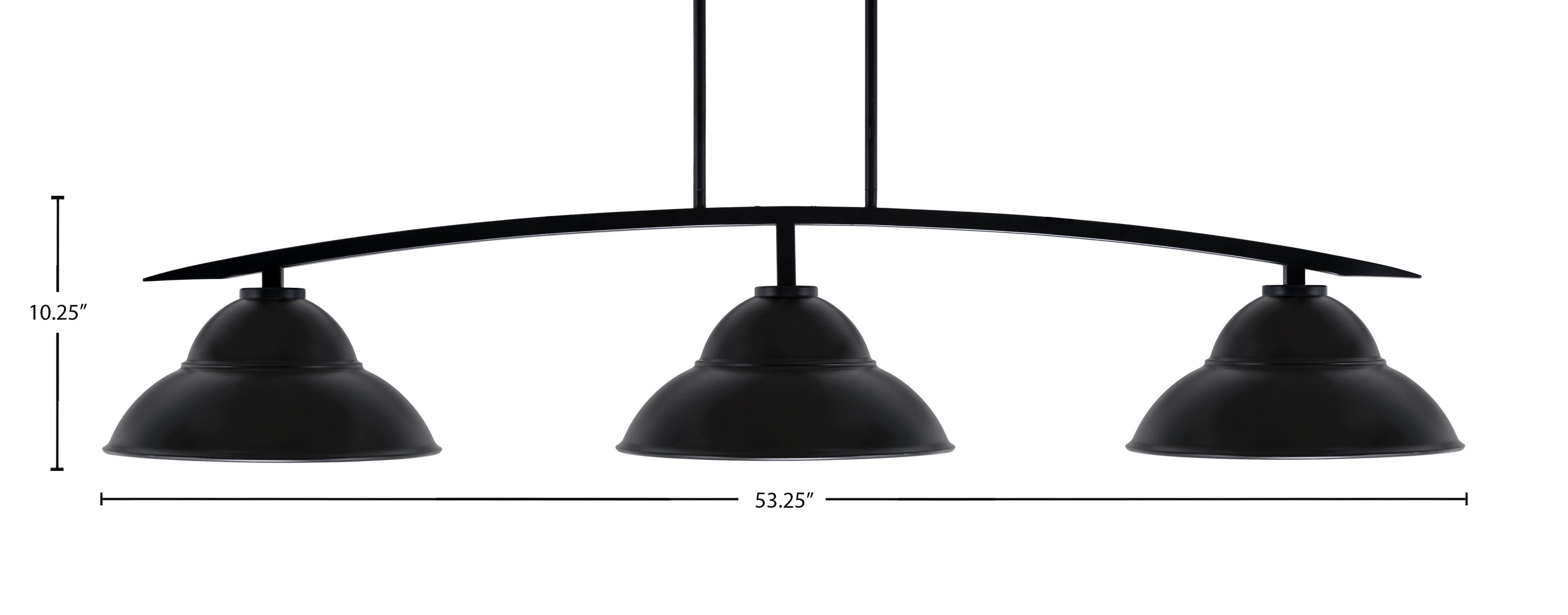 Kurve Three Light Bar in Matte Black with Matte Black Double Bubble Metal Shades Shade