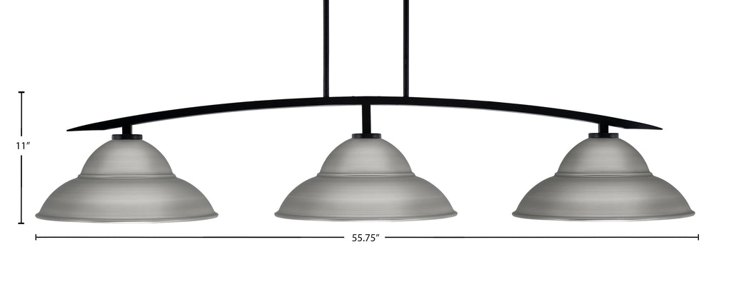 Kurve Three Light Bar in Matte Black with Graphite Double Bubble Metal Shades Shade
