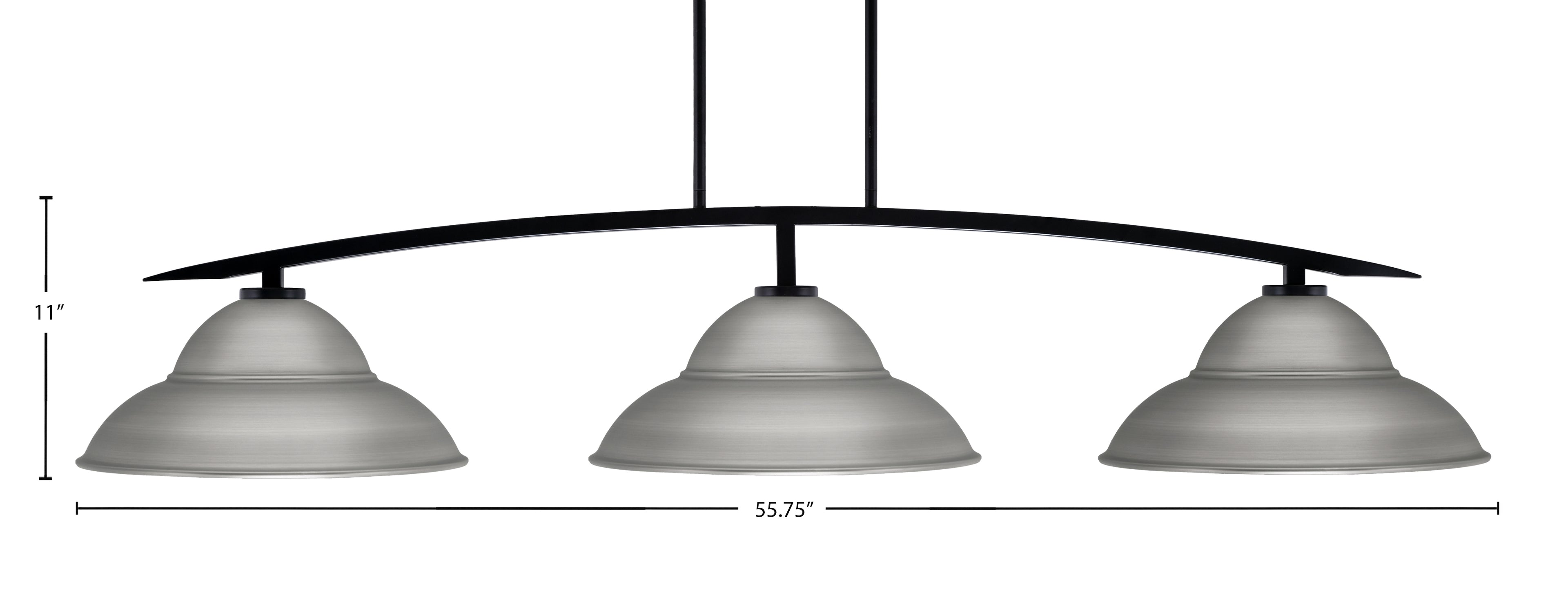 Kurve Three Light Bar in Matte Black with Graphite Double Bubble Metal Shades Shade
