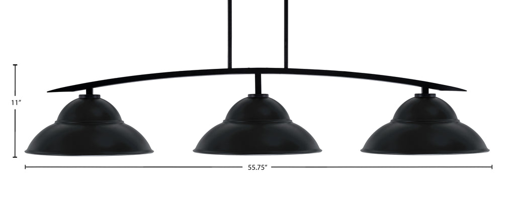 Kurve Three Light Bar in Matte Black with Matte Black Double Bubble Metal Shades Shade