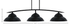 Kurve Three Light Bar in Matte Black with Matte Black Double Bubble Metal Shades Shade