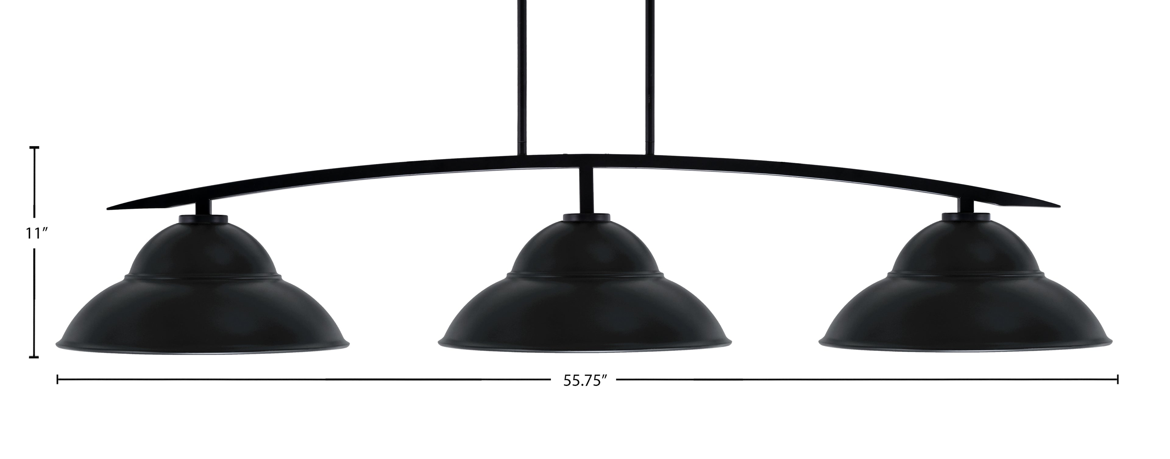Kurve Three Light Bar in Matte Black with Matte Black Double Bubble Metal Shades Shade