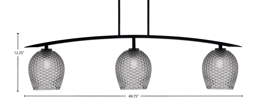 Kurve Three Light Bar in Matte Black with Smoke Textured Glass Shade