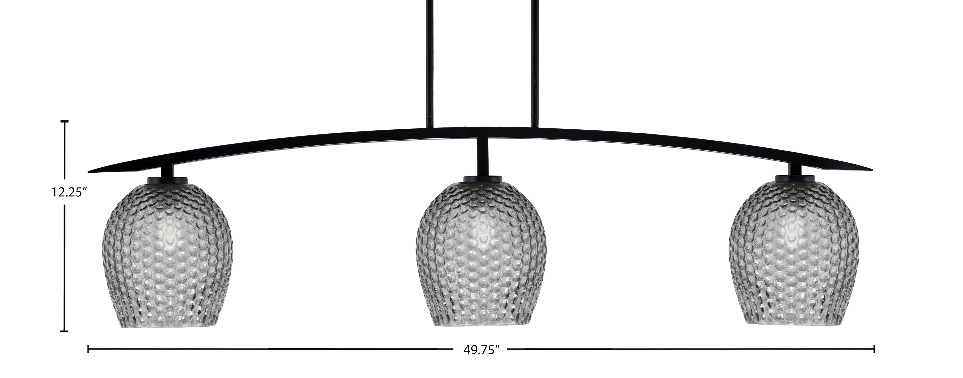 Kurve Three Light Bar in Matte Black with Smoke Textured Glass Shade