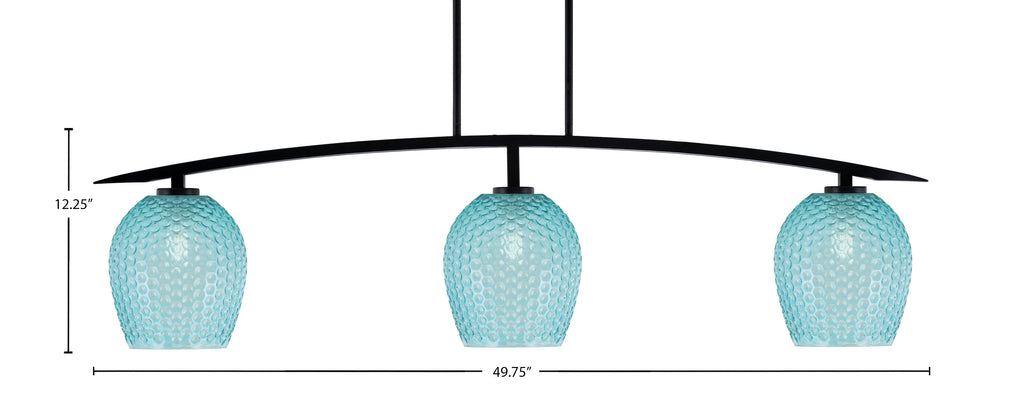 Kurve Three Light Bar in Matte Black with Turquoise Textured Shade