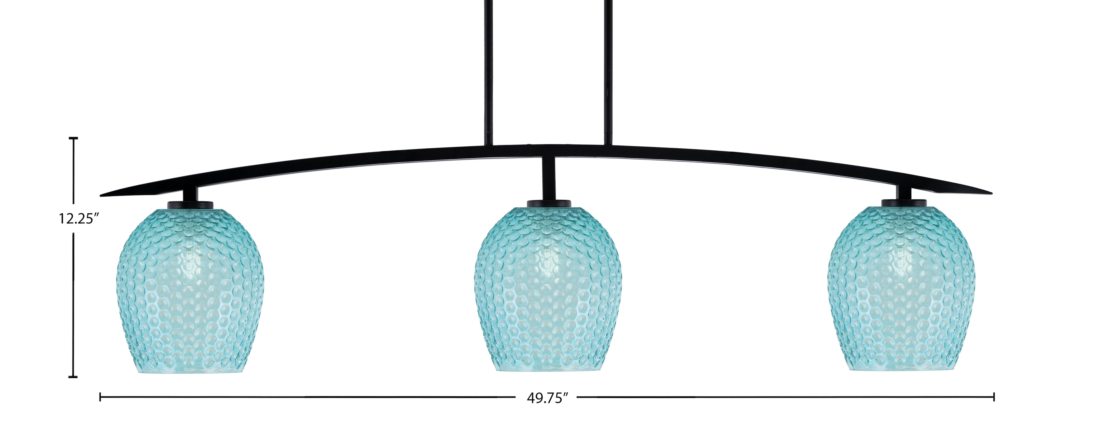Kurve Three Light Bar in Matte Black with Turquoise Textured Shade