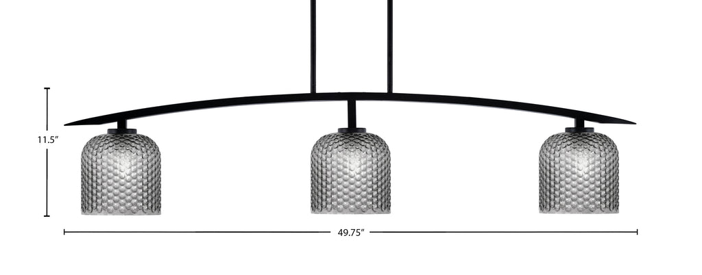 Kurve Three Light Bar in Matte Black with Smoke Textured Glass Shade