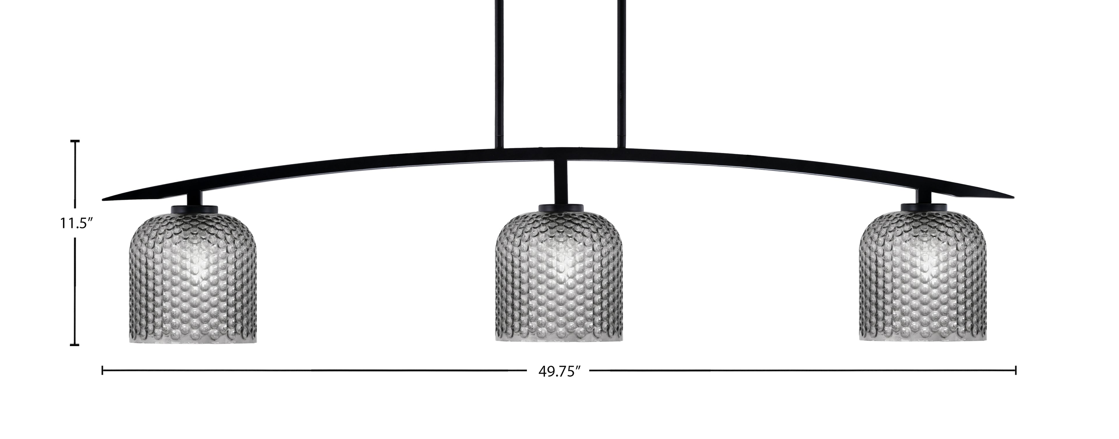 Kurve Three Light Bar in Matte Black with Smoke Textured Glass Shade